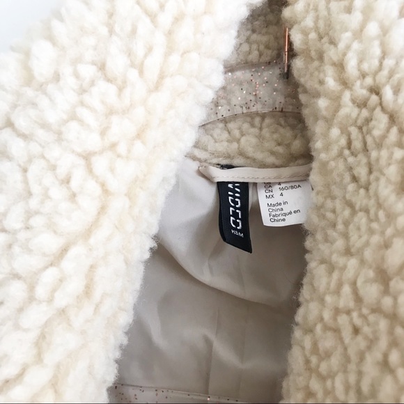 H&M Beige Sherpa Pile Teddy Faux Biker Coat - Picture 8 of 8